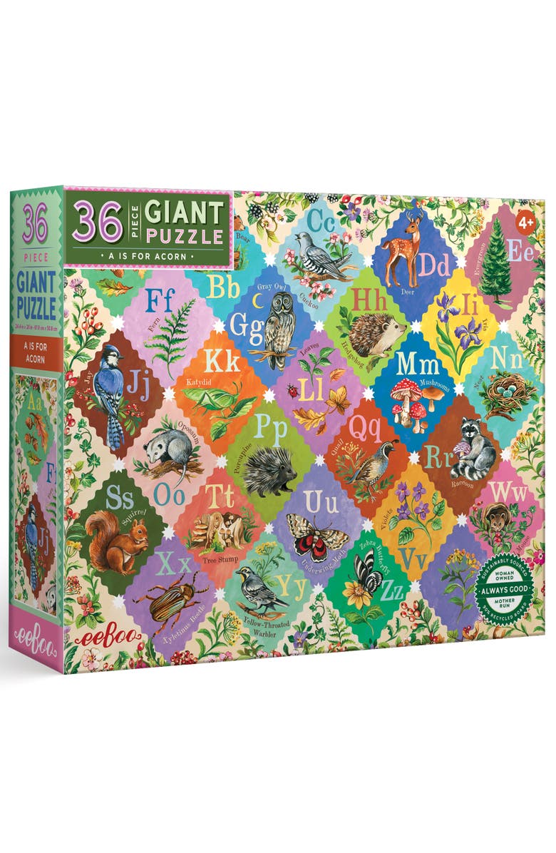 eeBoo A is for Acorn, 36 Piece Giant Floor Puzzle, 24x20 Inch ABC Woodland Jigsaw, Main, color, 