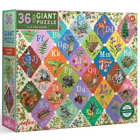 A is for Acorn, 36 Piece Giant Floor Puzzle, 24x20 Inch ABC Woodland Jigsaw