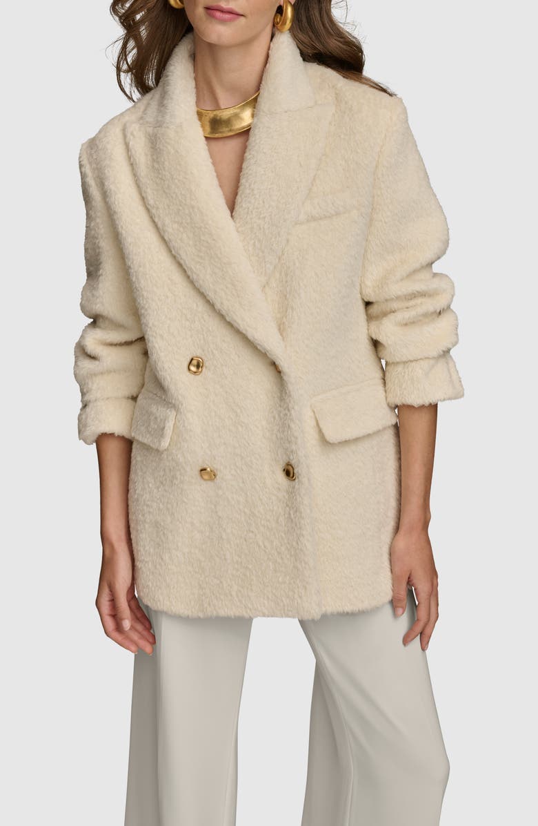 Donna Karan New York Faux Shearling Wool Blazer, Alternate, color, Ivory