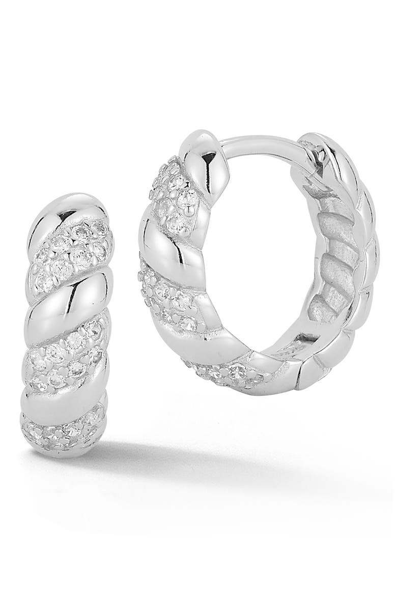 Twist Cubic Zirconia Small Hoop Earrings, Main, color, SILVER