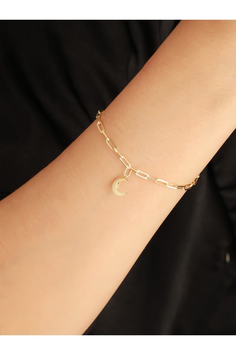 Crescent Moon Charm with Paperclip Chain Bracelet in 14K Gold, 7", Alternate, color, Yellow Gold