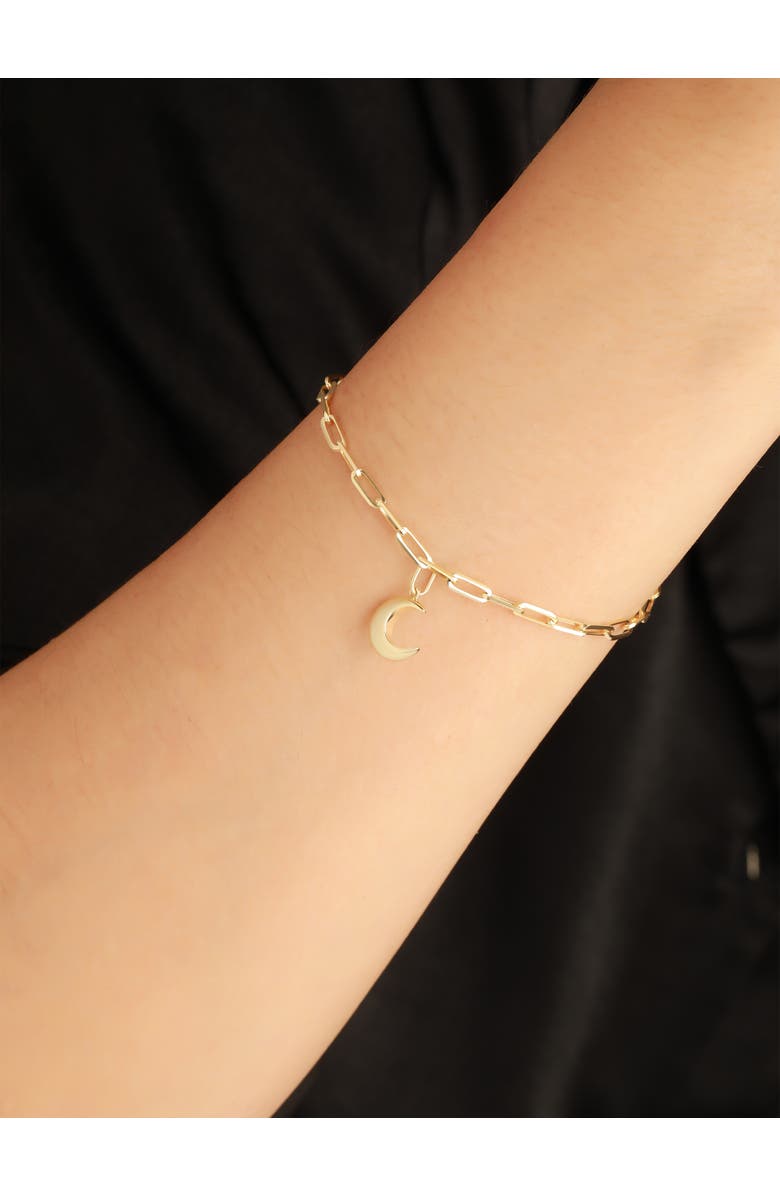 DEVATA Crescent Moon Charm with Paperclip Chain Bracelet in 14K Gold, 7.5", Alternate, color, Yellow Gold