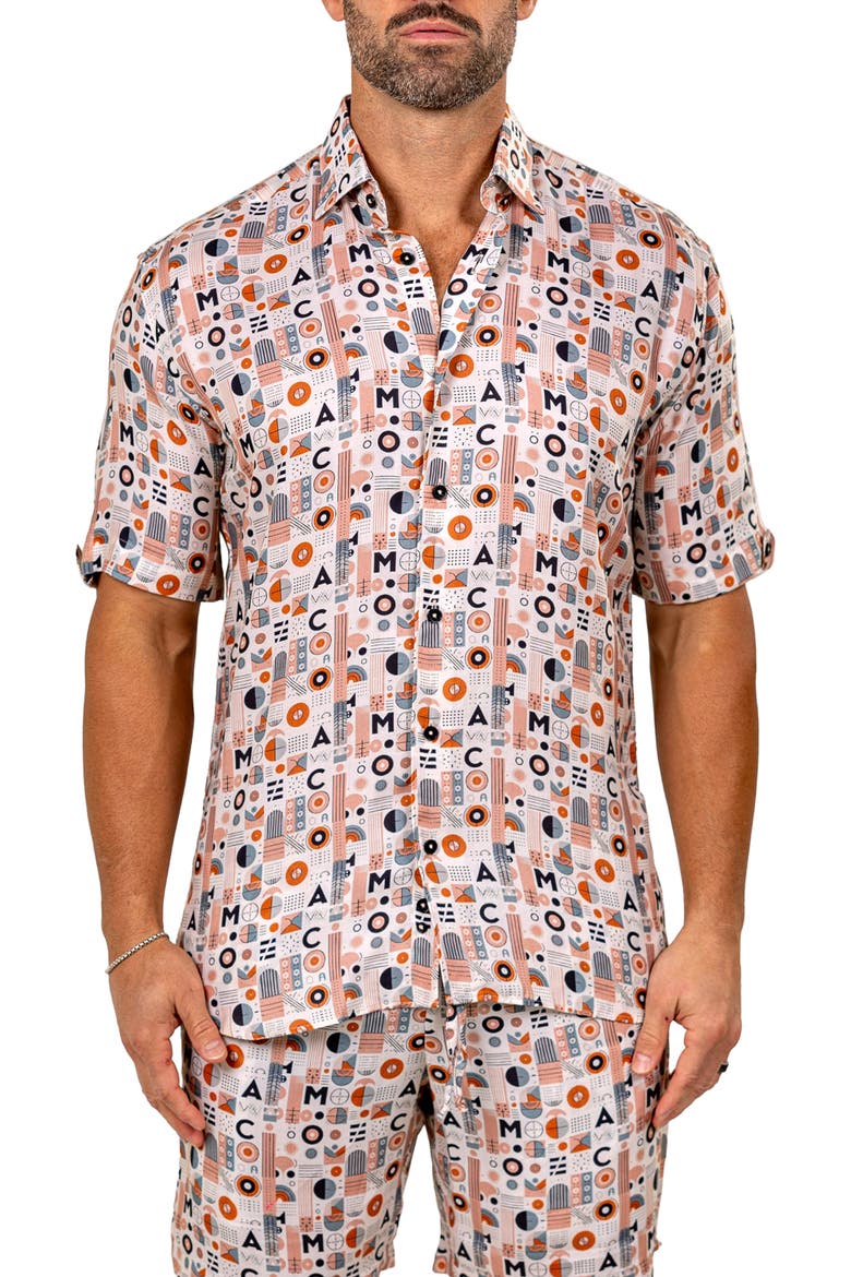 Galileo Marthy Short Sleeve Button-Up Shirt, Main, color, PINK
