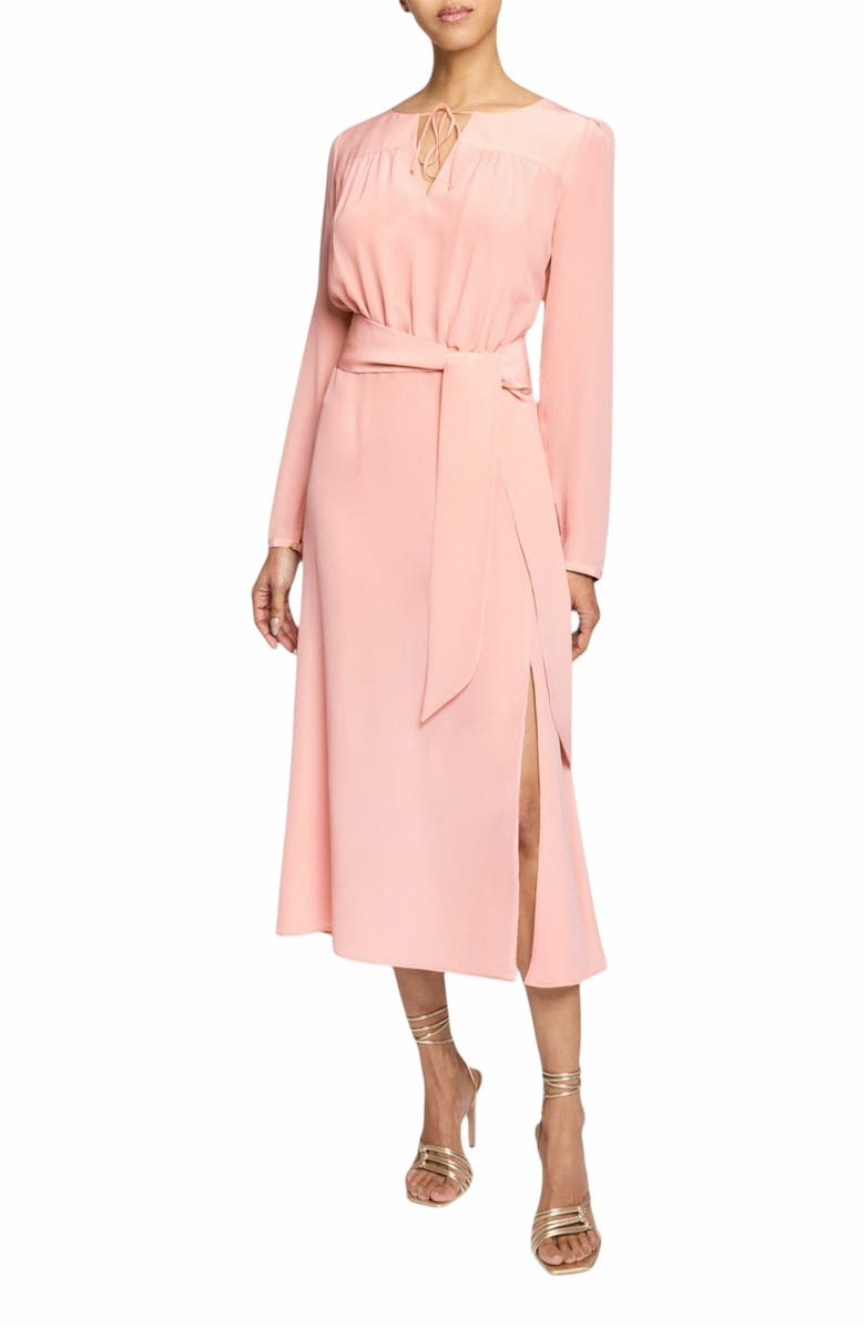 Santorelli Tessa Long Sleeve Midi Fit and Flare dress in Silk Crepe de Chine, Alternate, color, 