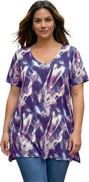 Roaman's Ultra Drape V Neck Short Sleeve Swing Tunic