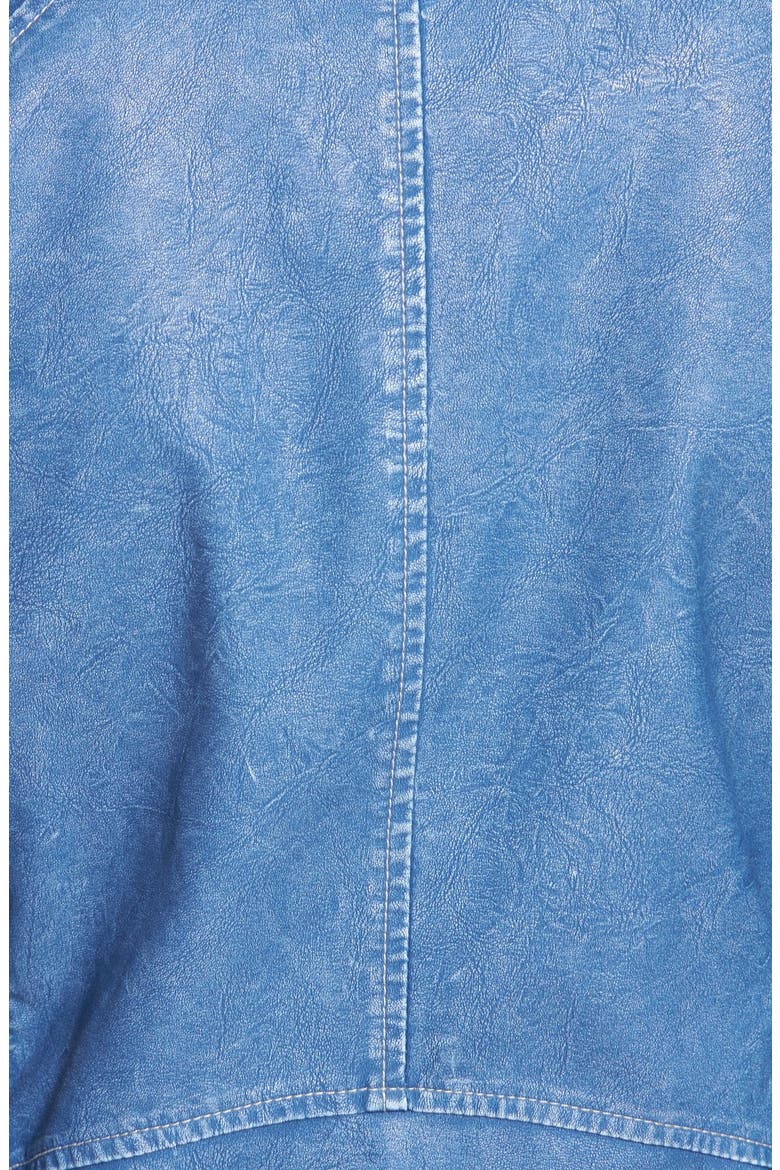 Faux Leather Moto Jacket, Alternate, color, BLUE