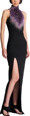 Balmain Milano jersey halterneck dress with "Amethyst" embroidery