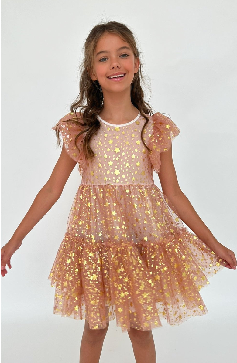 Lola + The Boys Goldie Star Dress, Main, color, Gold