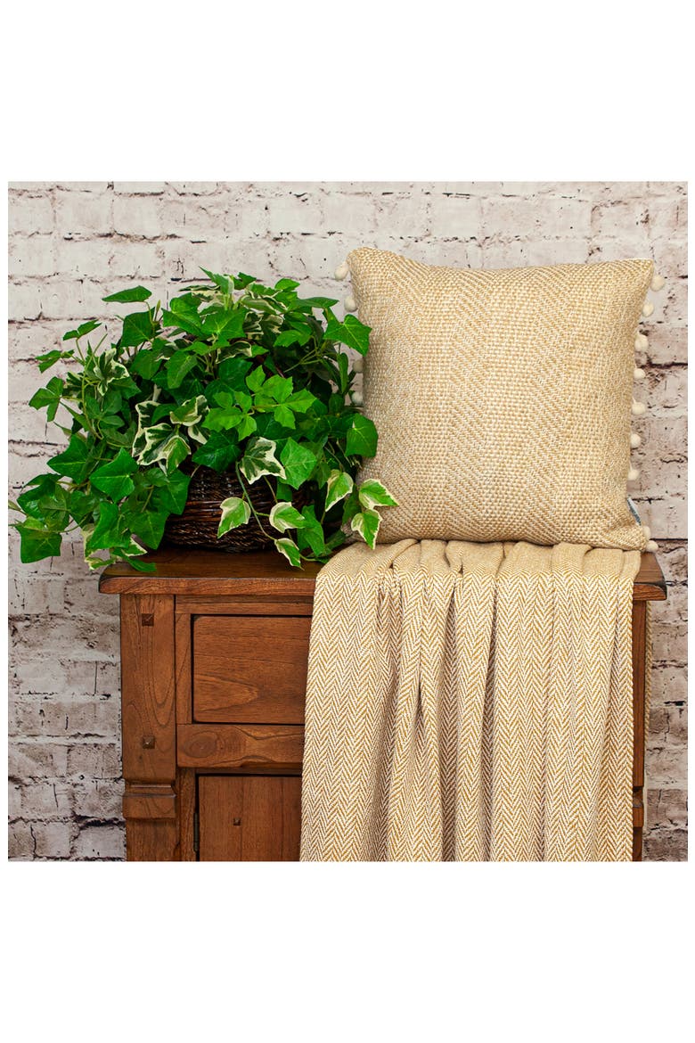 Pom Pom Trim Square Accent Pillow, Alternate, color, BEIGE