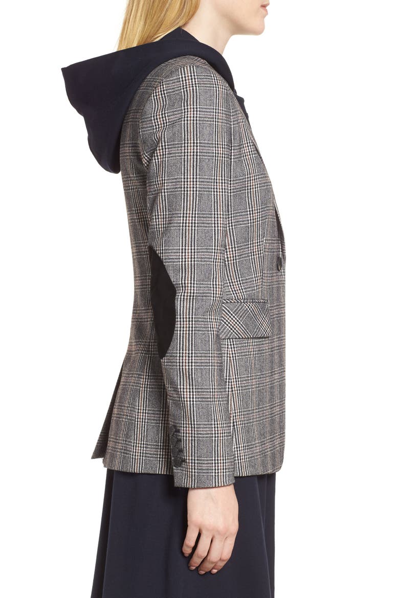 Elbow Patch Plaid Stretch Wool Jacket, Alternate, color, BLACK- BROWN GLEN PLAID