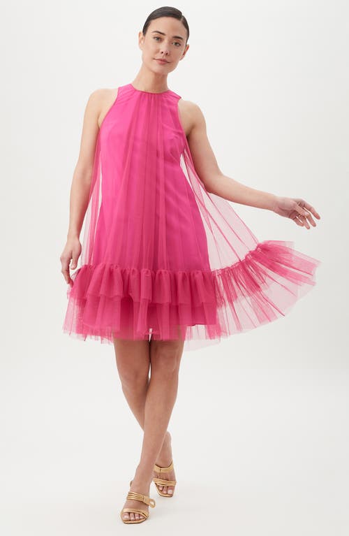 Trina Trina Turk Otaku Ruffled Tulle Overlay Trapeze Dress In Fumiko Fuchsia
