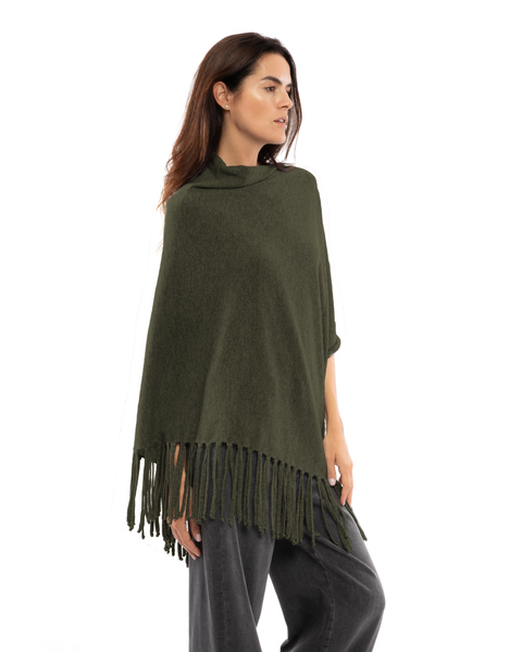 Pure Cashmere Poncho with Fringes