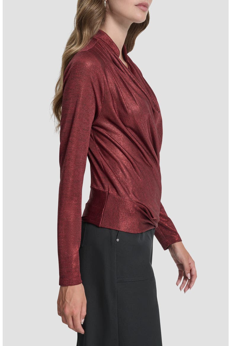 Heather Foil Drape Top, Alternate, color, MERLOT