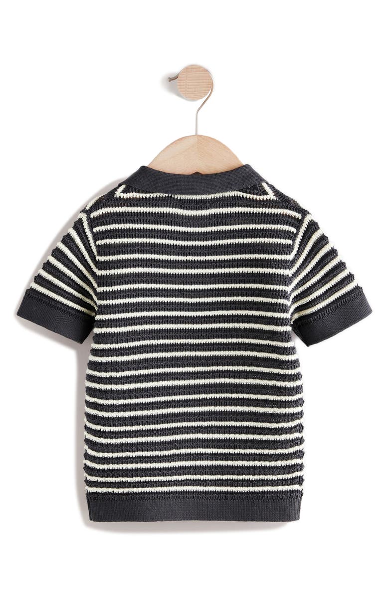 NEXT Kids' Stripe Cotton Polo Sweater, Alternate, color, Black