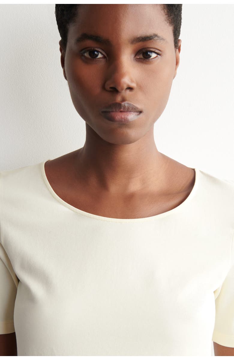 COS Slim Scoop-Neck Cotton T-Shirt, Alternate, color, Ivory