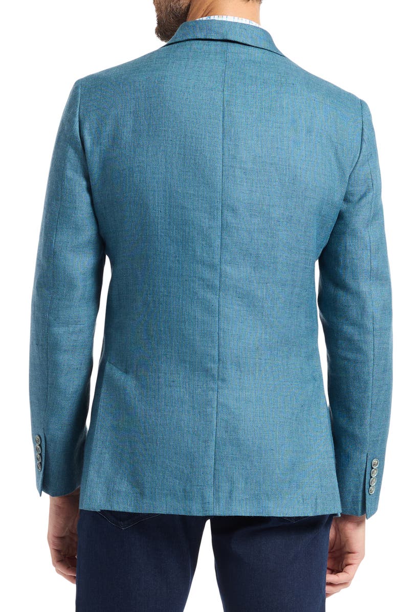 Robert Graham Fawler Tailored Fit Teal Blue Linen & Wool Herringbone Sport Coat, Alternate, color, Light Blue