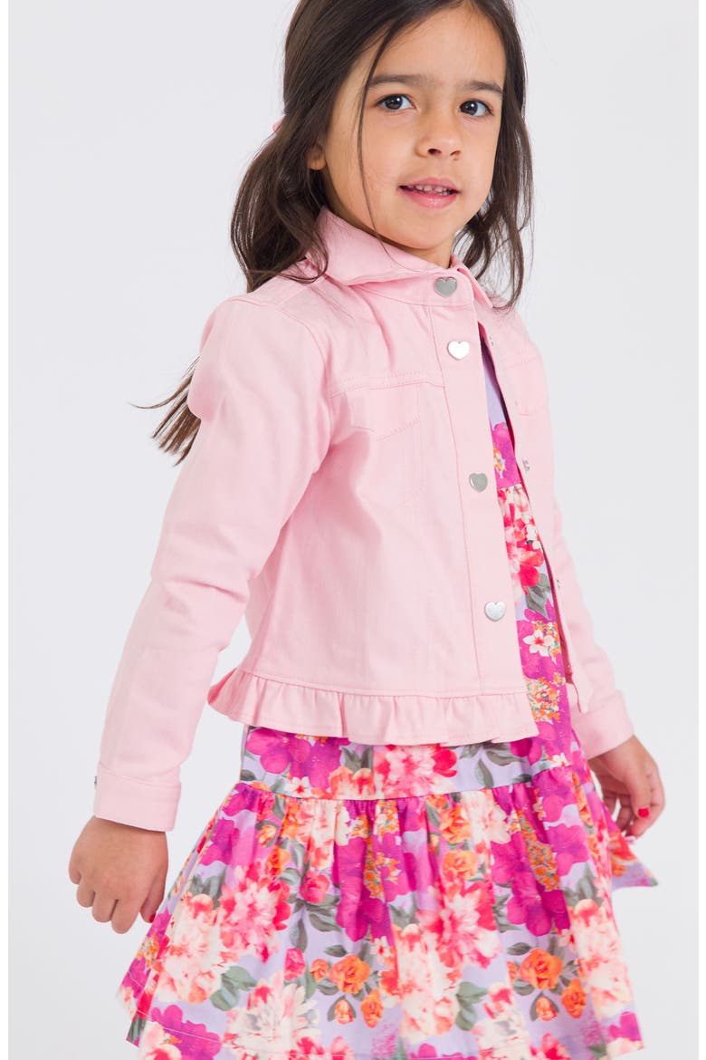 Ruffle Hem Denim Jacket, Alternate, color, PINK
