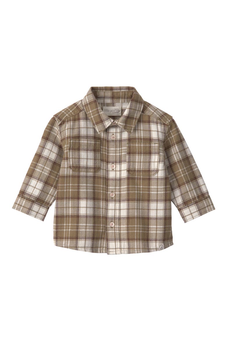 Kids' Plaid Button Front Shirt, Main, color, OLIVE PLAID