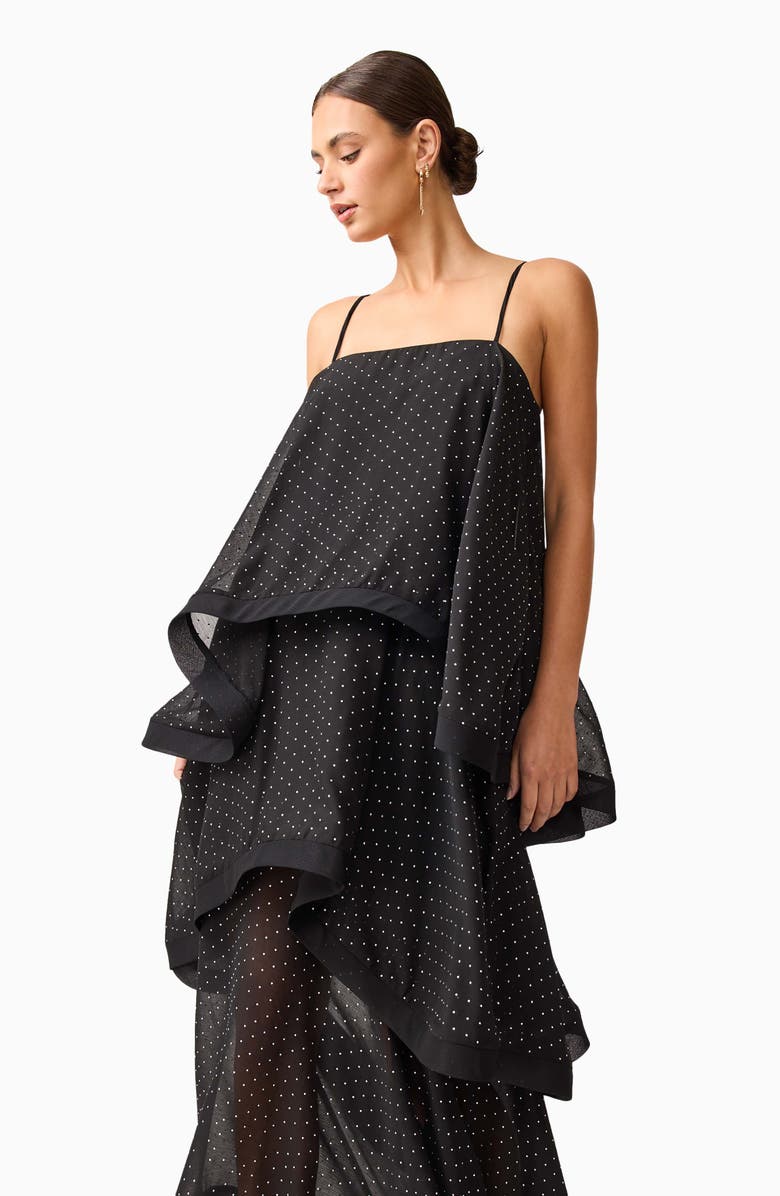 Elliatt Diamante Tiered High-Low Georgette Gown, Alternate, color, Black