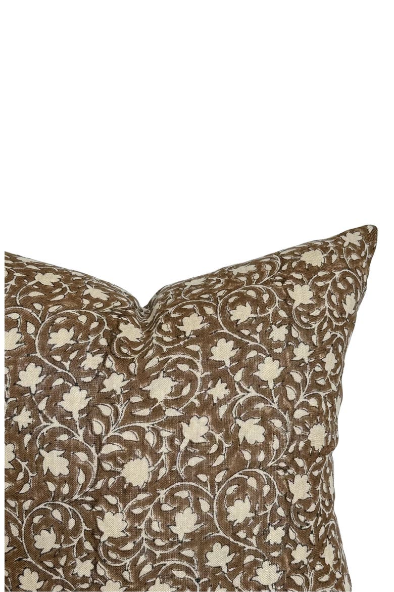 Murphy Deep Brown Floral Handblock Pillow Cover, Main, color, Java Brown