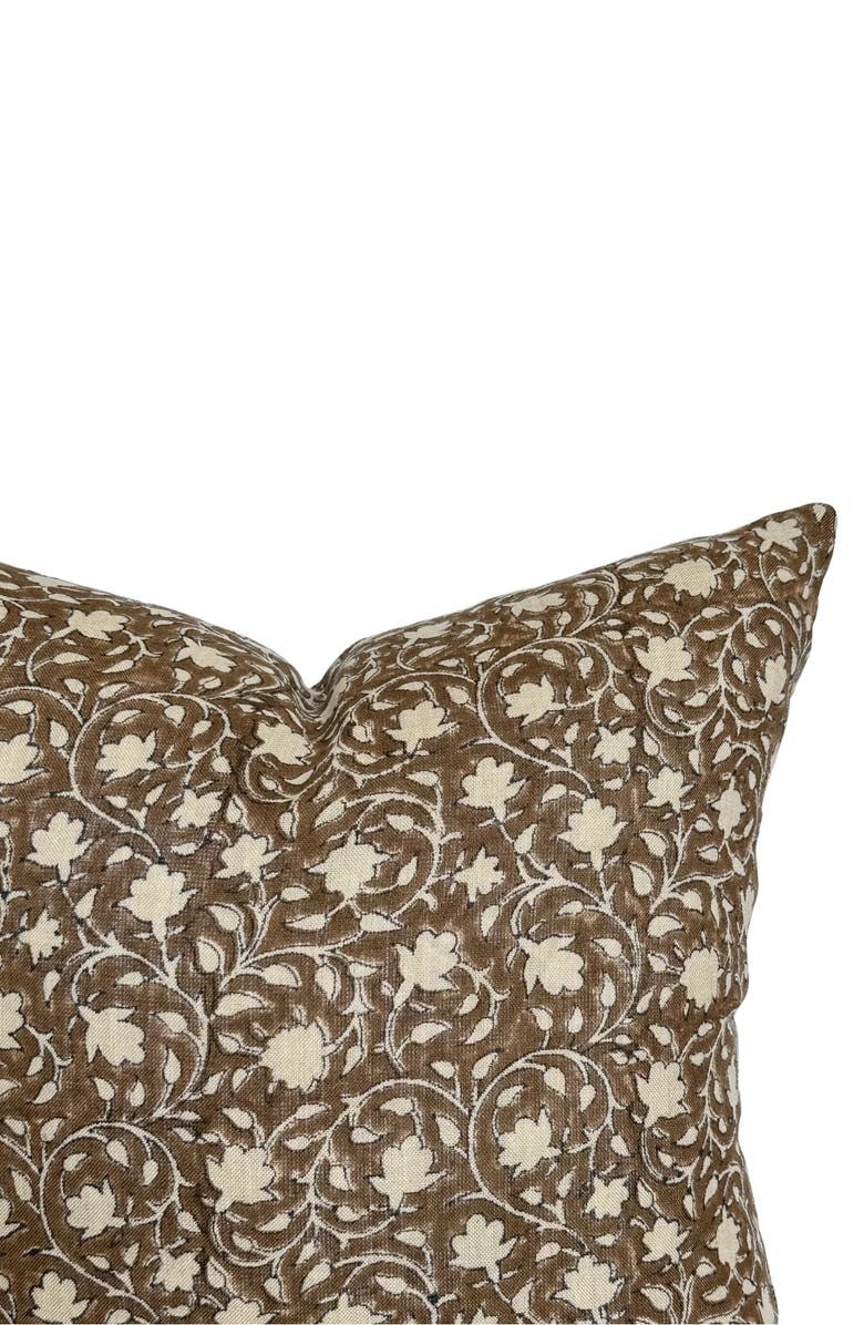 Linen & James Murphy Deep Brown Floral Handblock Pillow Cover, Main, color, Java Brown