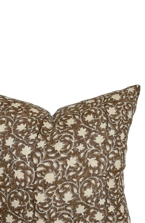 Murphy Deep Brown Floral Handblock Pillow Cover