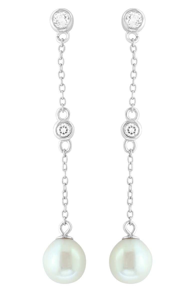 Sterling Silver Freshwater Pearl & White Topaz Drop Earrings, Alternate, color, SILVER/ WHITE