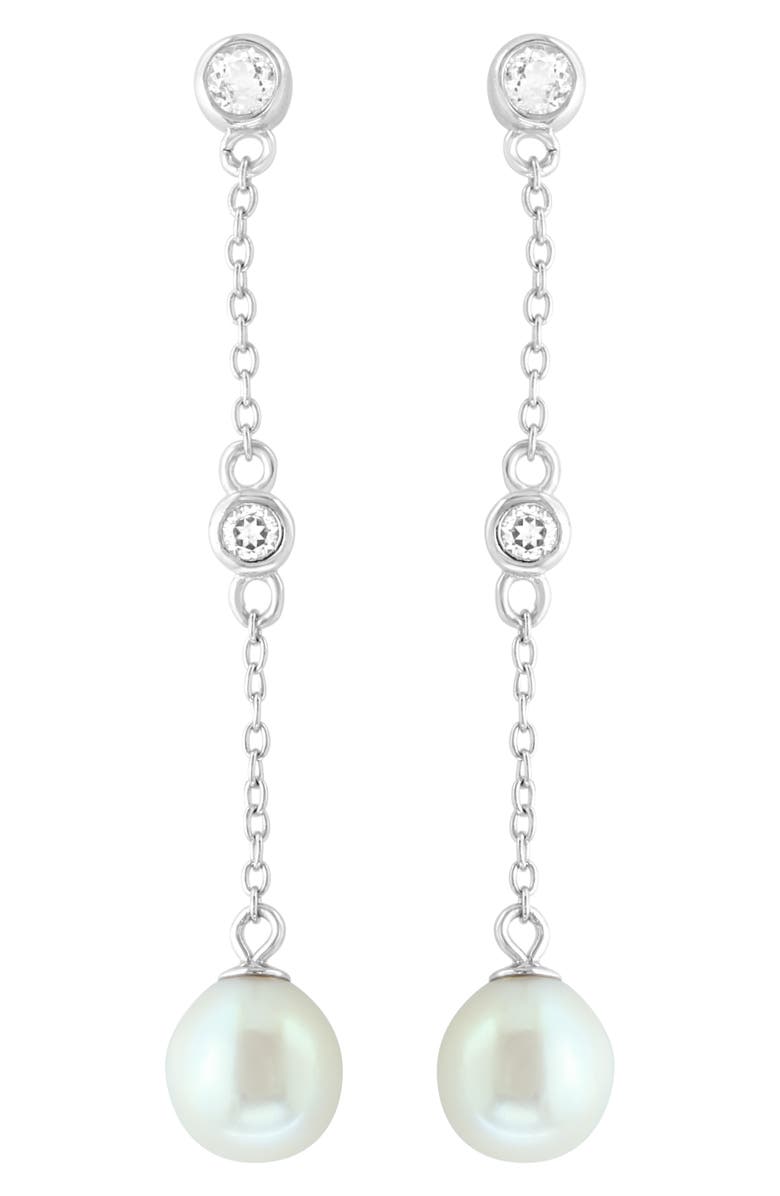 EFFY Sterling Silver Freshwater Pearl & White Topaz Drop Earrings, Alternate, color, Silver/ White