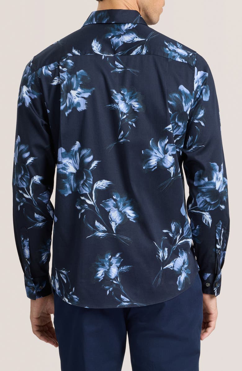 Ted Baker Soren Digital Floral Print Stretch Cotton Dress Shirt, Alternate, color, Blue Nights