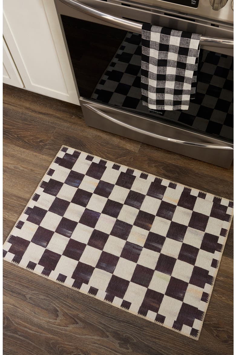 Courtly Checkered Machine Washable Rug, Alternate, color, BLACK