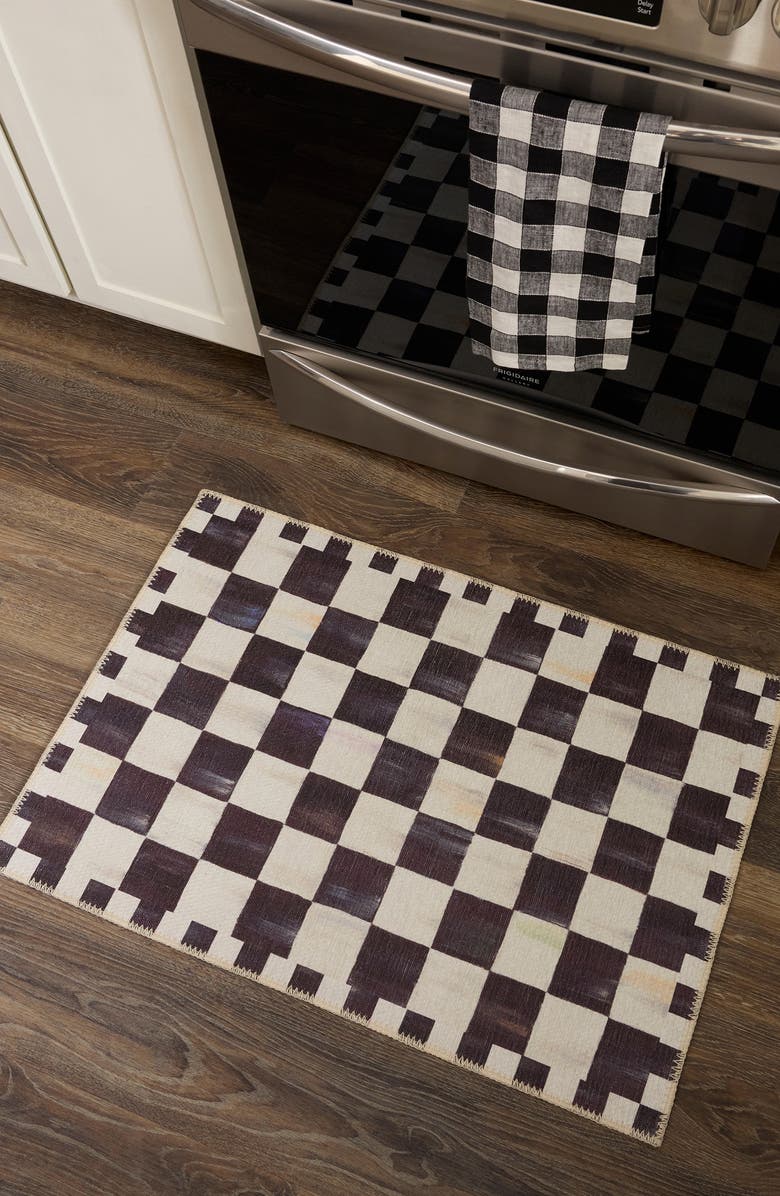 MACKENZIE CHILDS Courtly Checkered Machine Washable Rug, Alternate, color, Black