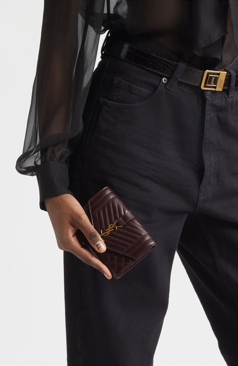 Saint Laurent Small Leather Envelope Wallet, Alternate, color, 