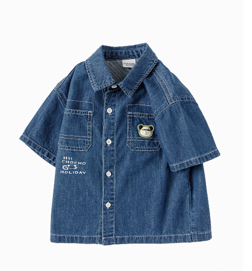 Balabala Babies'  Toddler Boy Explore Style Denim Short Sleeve Shirt In Blue
