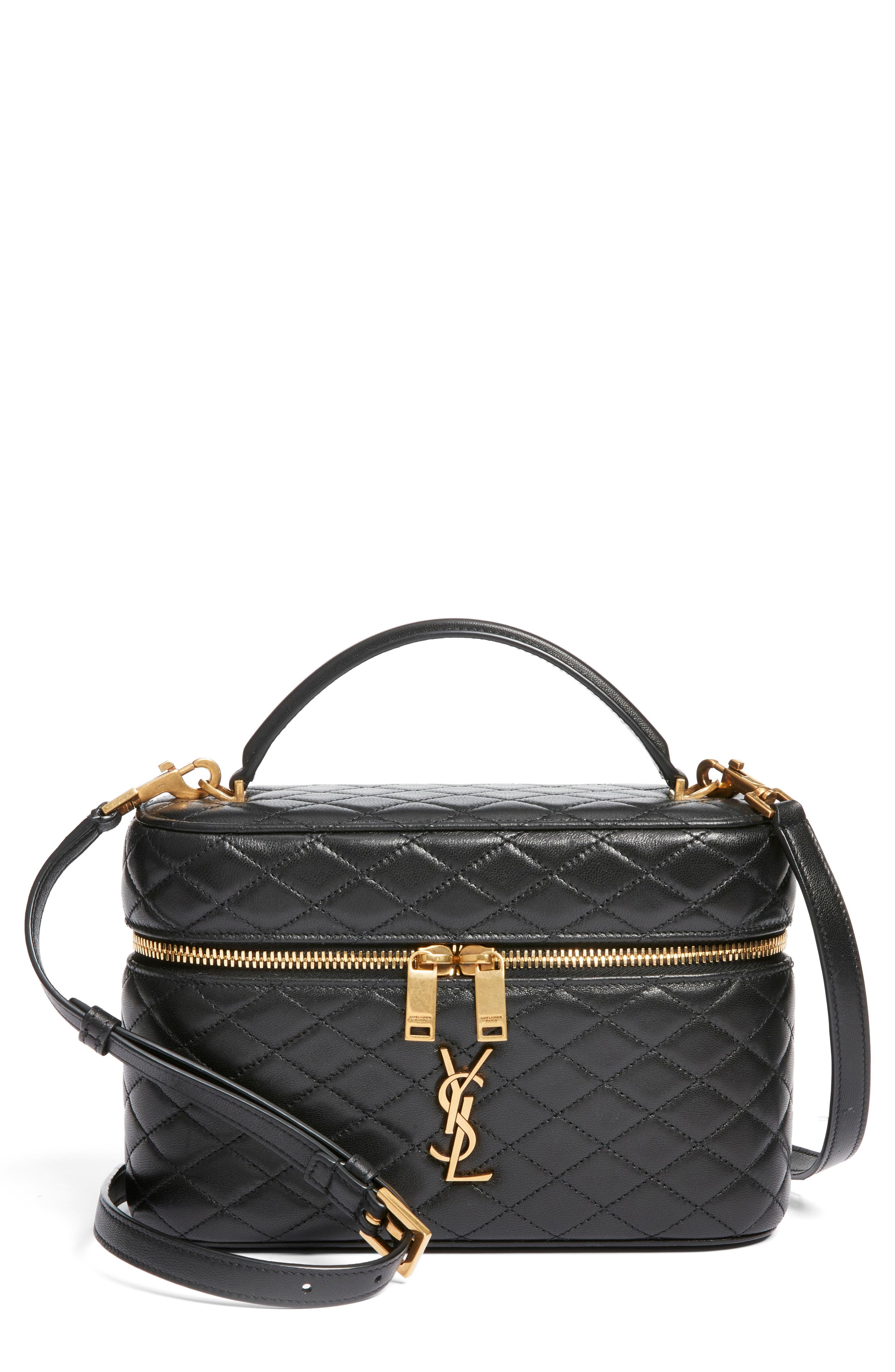 Saint Laurent Large Gaby Quilted Leather Vanity Case, Main, color, Noir