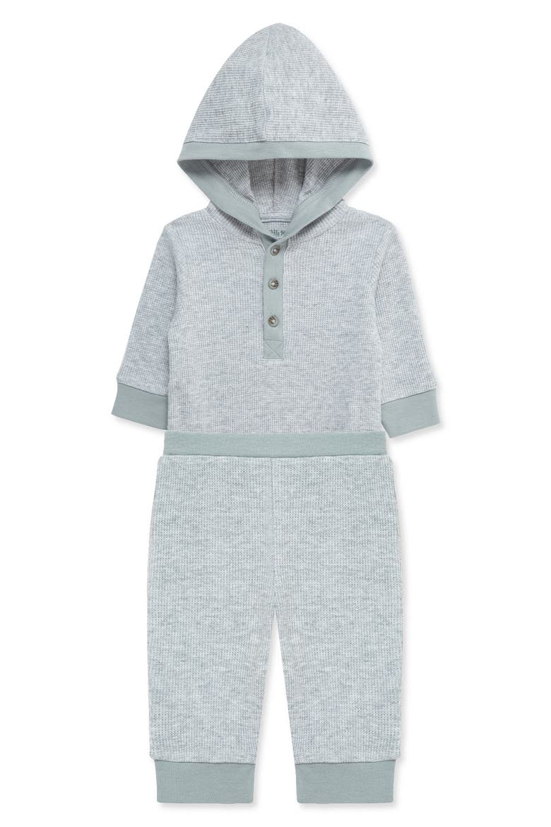Waffle Knit Bodysuit & Pants Set, Alternate, color, HEATHER GRAY