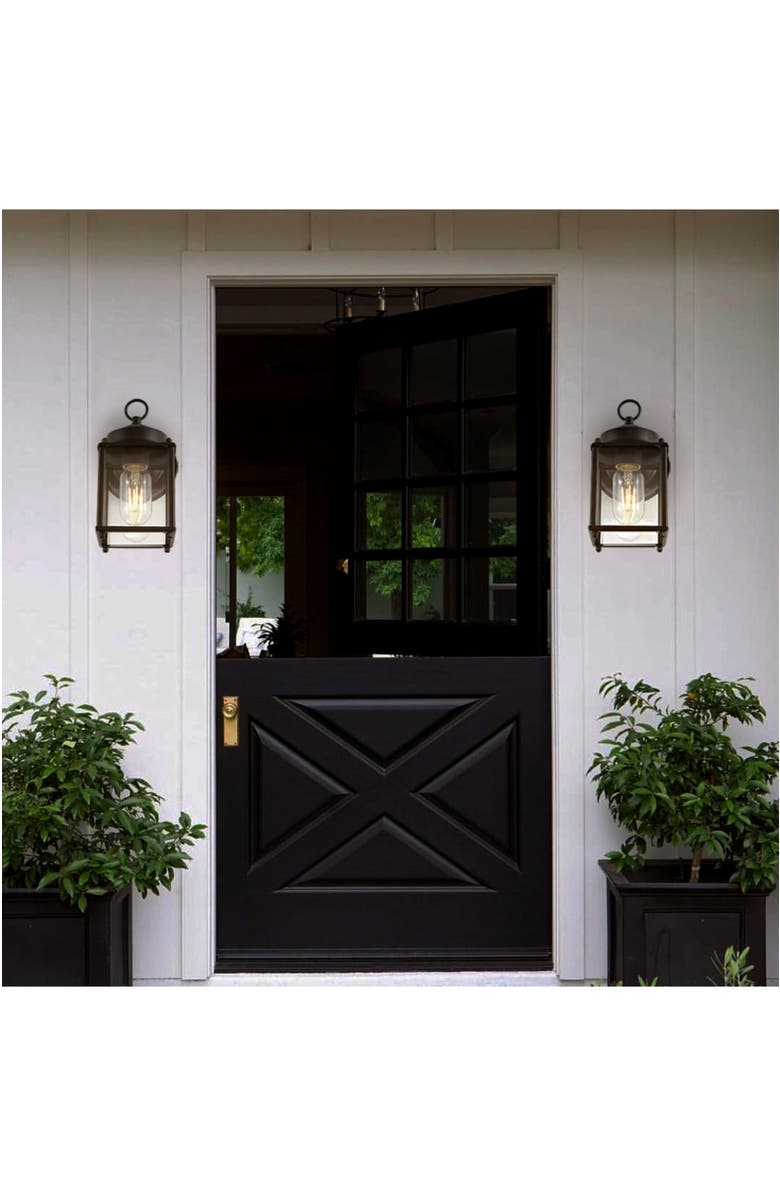 JONATHAN Y Boston 1-Light Farmhouse Industrial Iron/Glass Outdoor LED Sconce, Alternate, color, Black/Clear