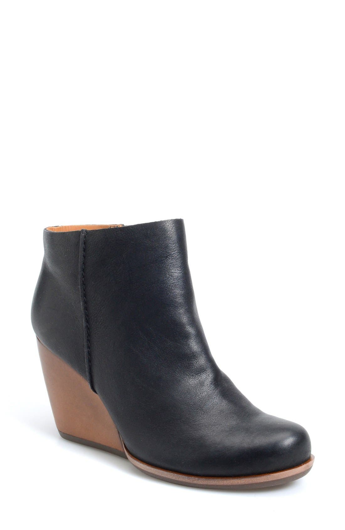 'Natalya' Burnished Leather Demi Wedge Boot, Main, color, BLACK