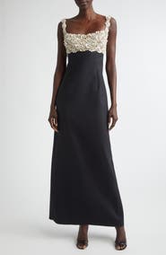 Oscar de la Renta Mother-of-Pearl Embellished Bustier Gown