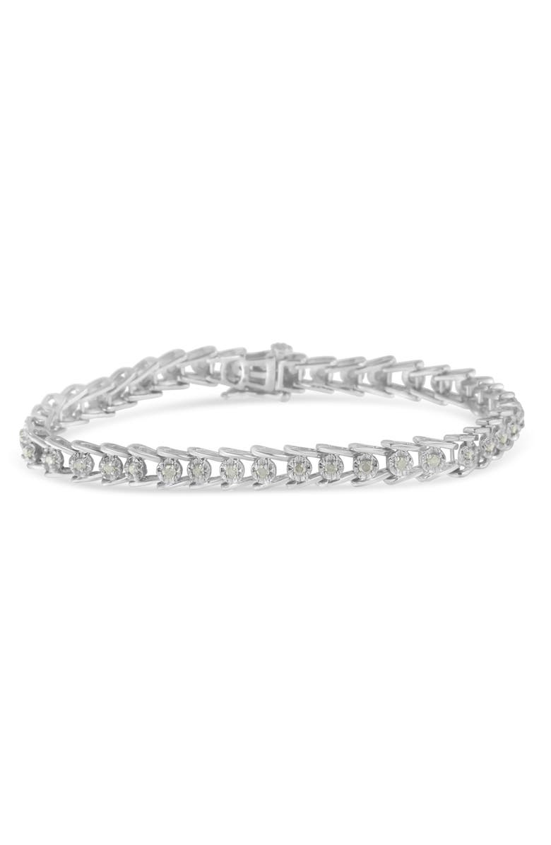 Haus of Brilliance Silver Rose-cut Diamond Wave link Bracelet, Main, color, White