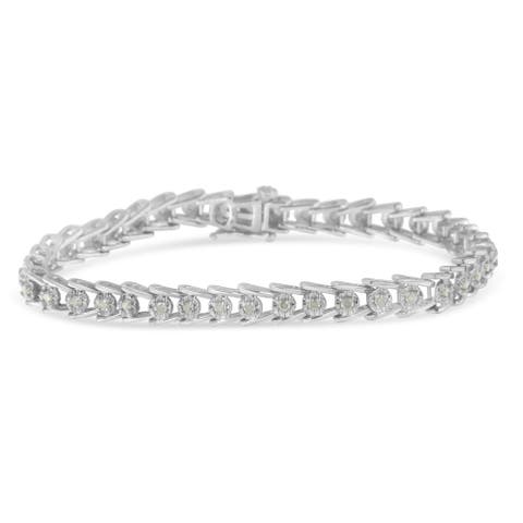 Silver Rose-cut Diamond Wave link Bracelet
