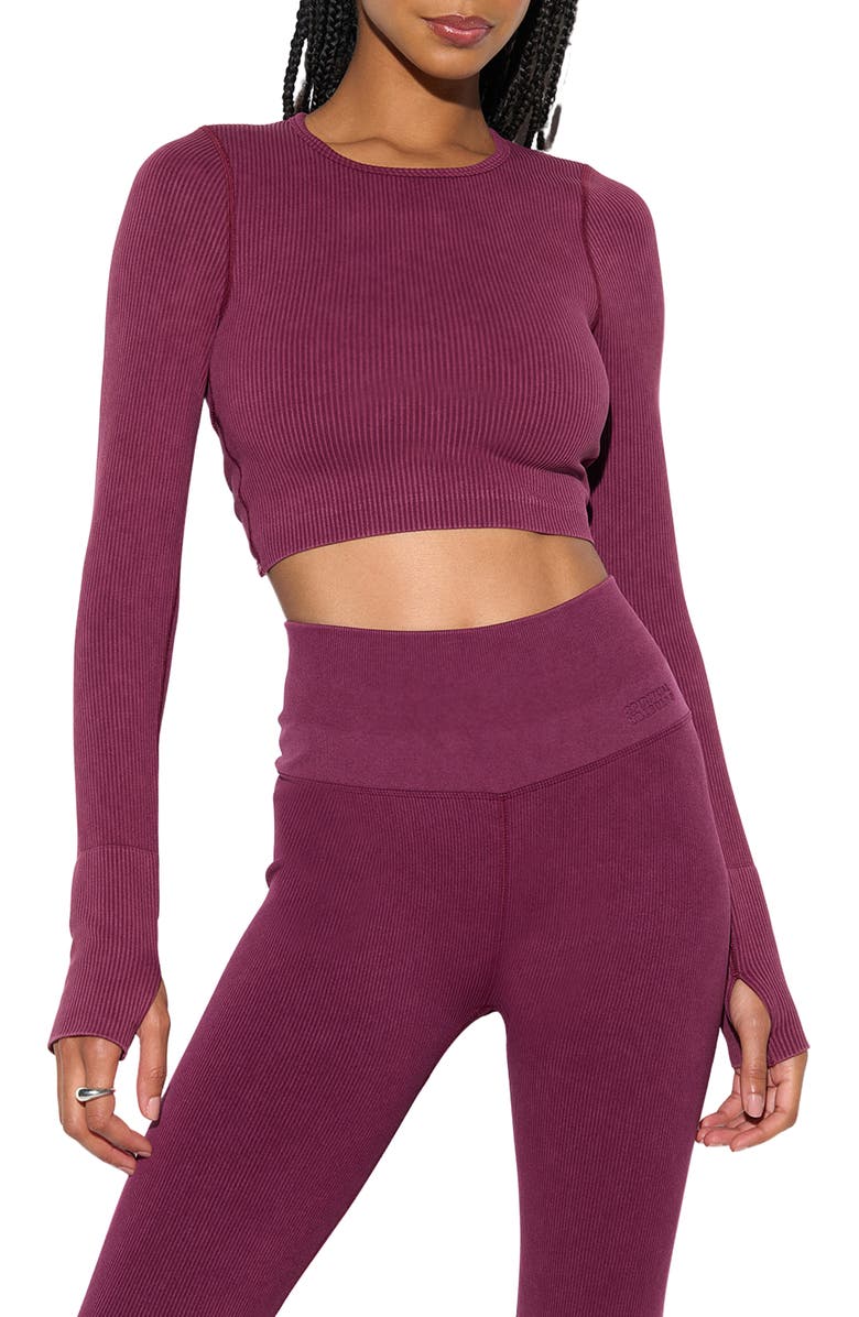 Spiritual Gangster Liberty Mineral Wash Rib Crop Top, Main, color, Dark Dahlia