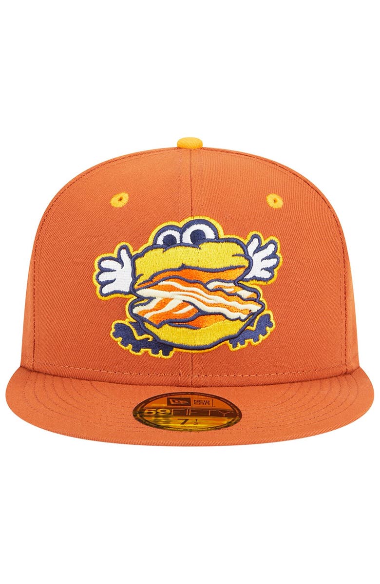 New Era Men's New Era Orange Montgomery Biscuits Theme Nights Montgomery Bacon Biscuits 59FIFTY Fitted Hat, Alternate, color,