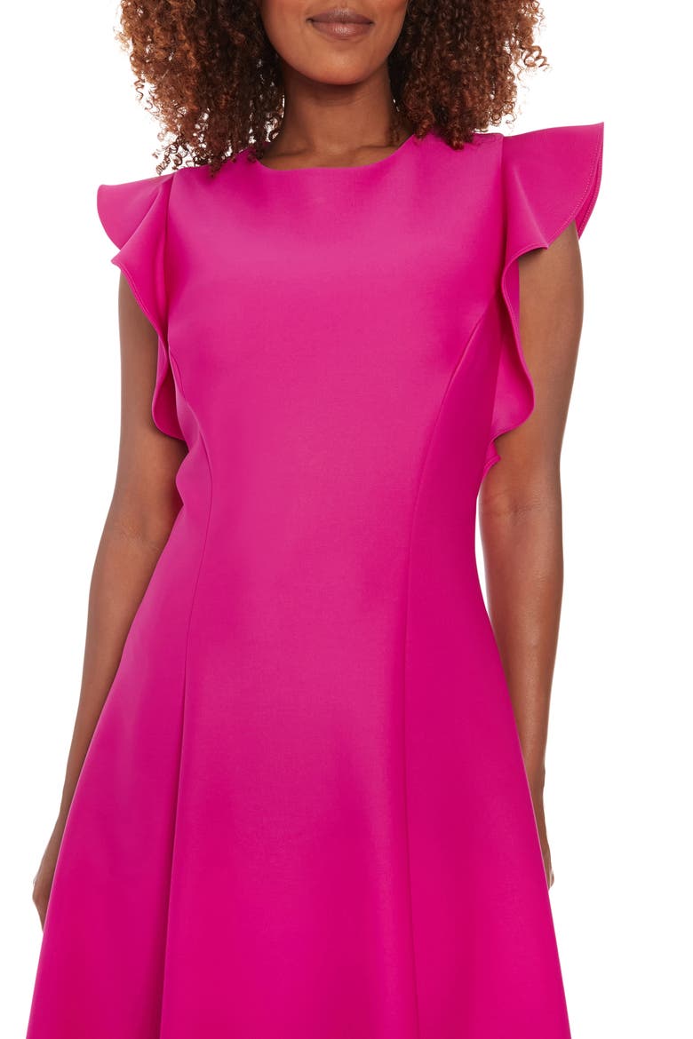 Ruffle Sleeve Fit & Flare Dress, Alternate, color, FUCHSIA