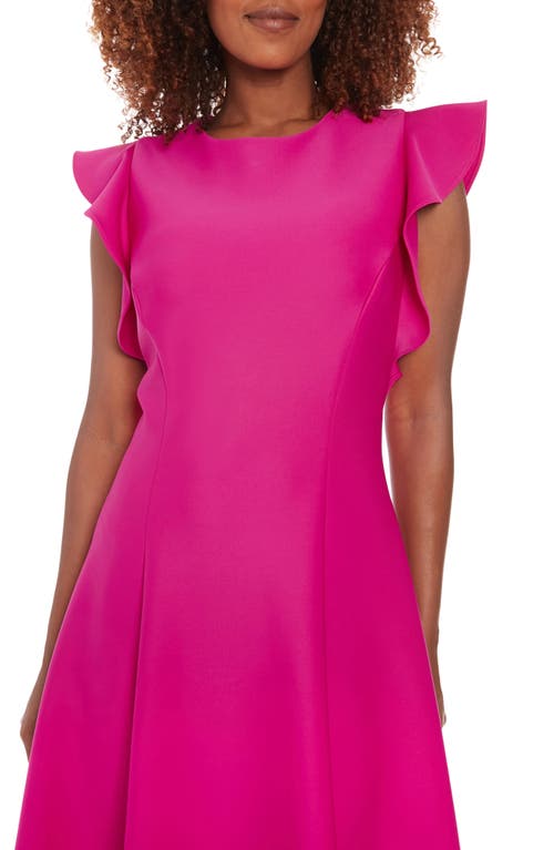 London Times Ruffle Cap Sleeve Fit & Flare Dress In Fuchsia