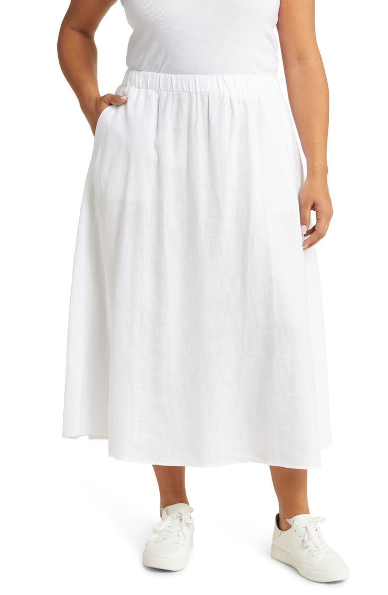Eileen Fisher A-Line Organic Linen Midi Skirt, Main, color, White