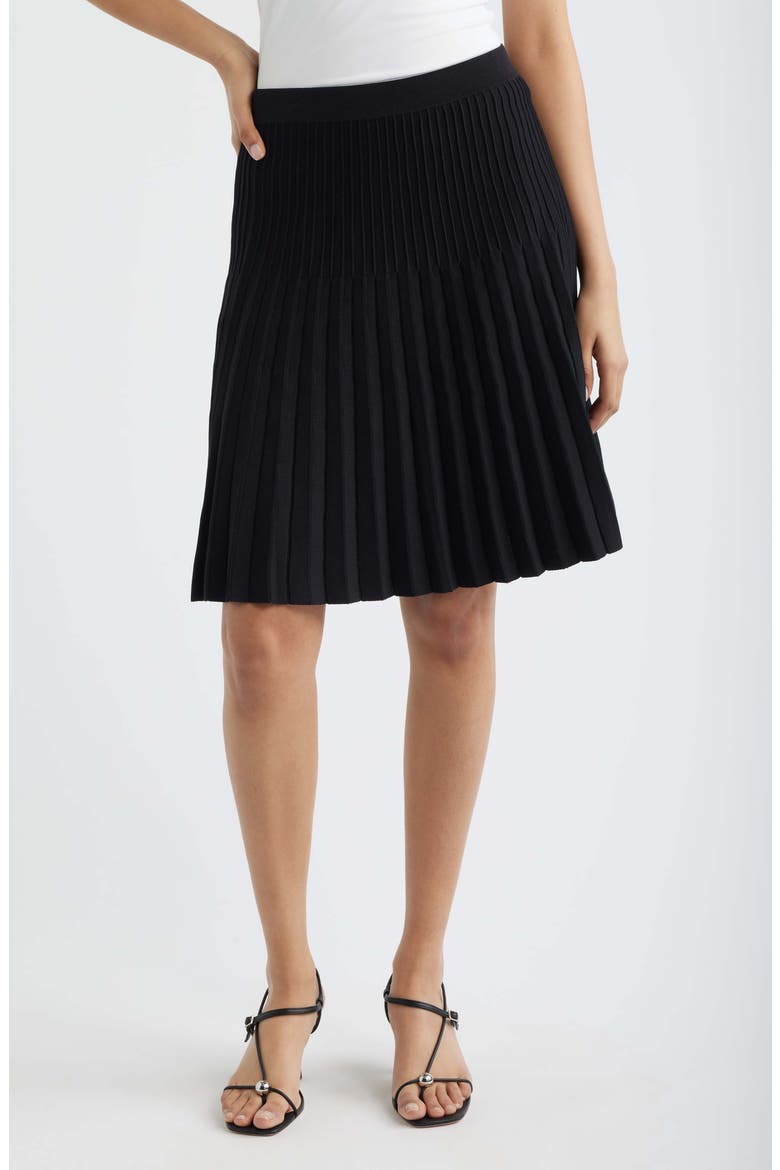 Pleated Knit Skirt, Main, color, RICH BLACK