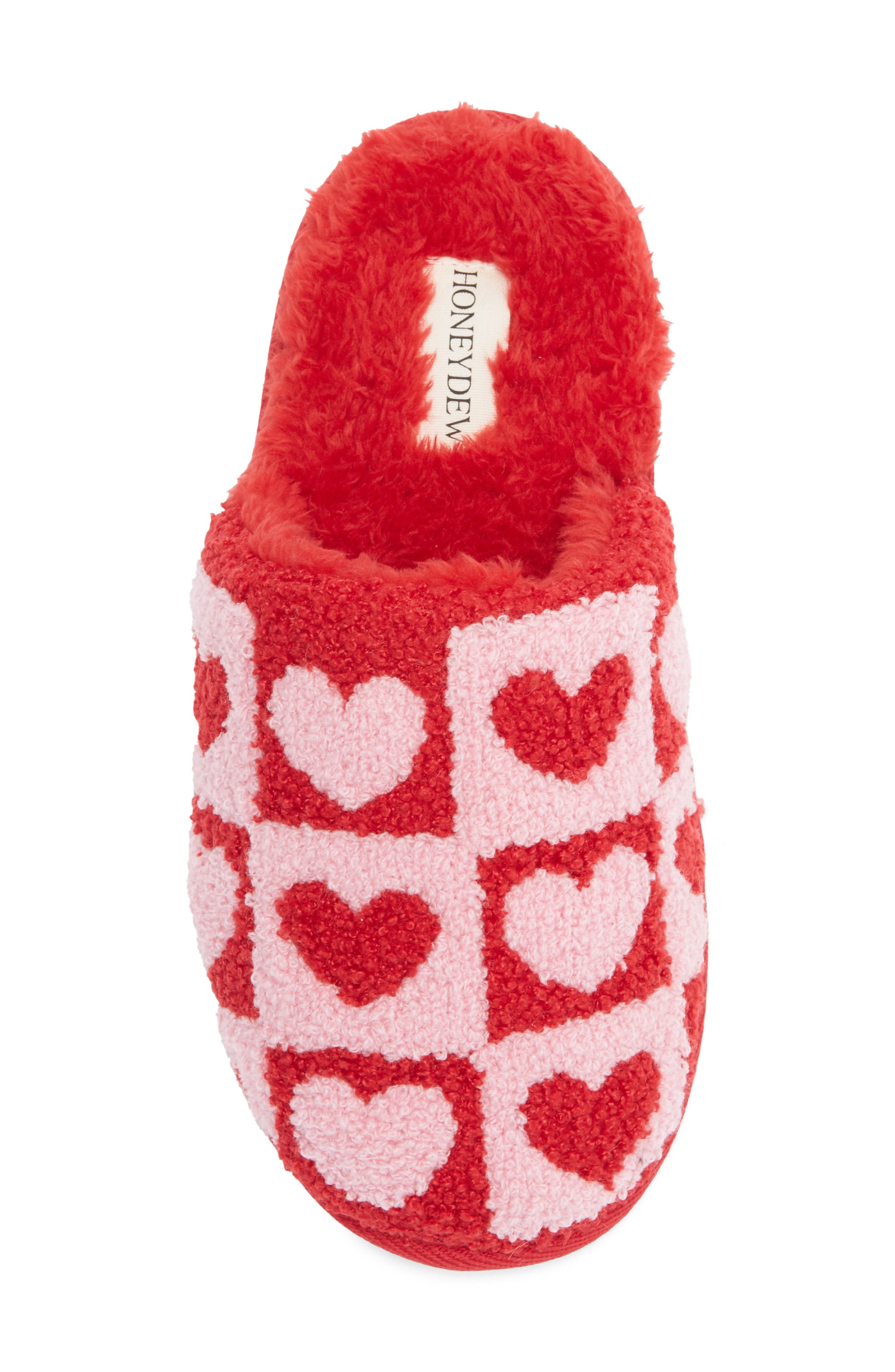 Honeydew Heart Checkerboard Scuff Slipper, Alternate, color, Red Pink
