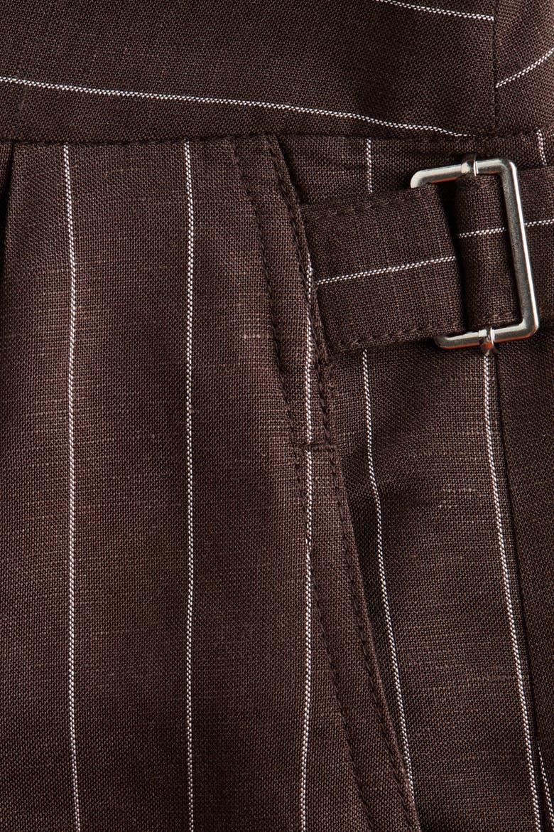 Dressy Linen-blend Shorts, Alternate, color, Dark brown/pinstriped