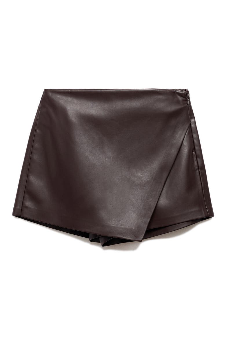 Wrap Faux Leather Skort, Alternate, color, CHOCOLATE