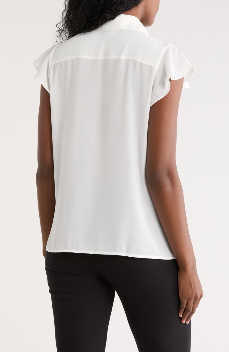 Calvin Klein Cap Sleeve Ruffle Button-Up Top, Alternate, color, Cream